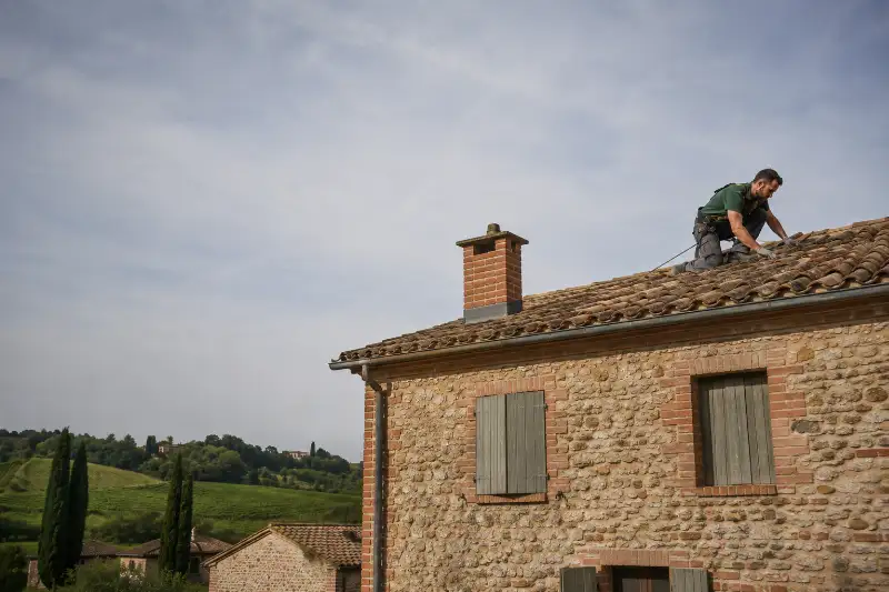 Toiture en tuile canal sur une maison de brique foraine à Gaillac